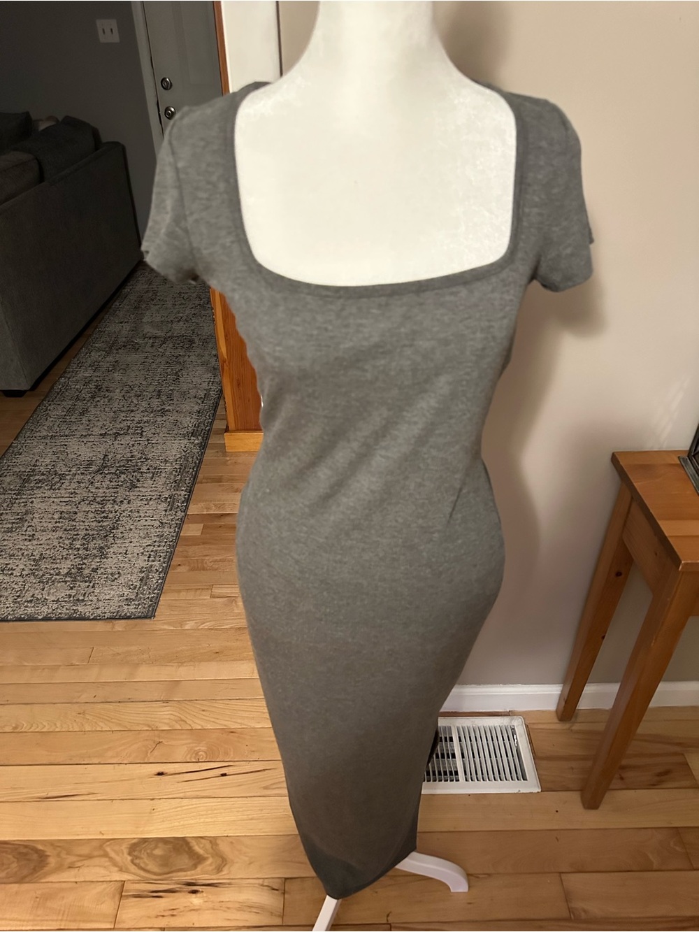See You Monday Gray Scoop Neck Maxi Dress